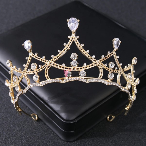 Coroana eleganta pentru mireasa CR012RR Aurie cu cristale din sticla si Zircon